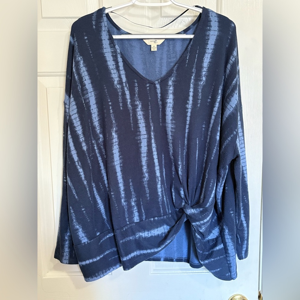 Terra & Sky Navy Blue Knit Top 2X